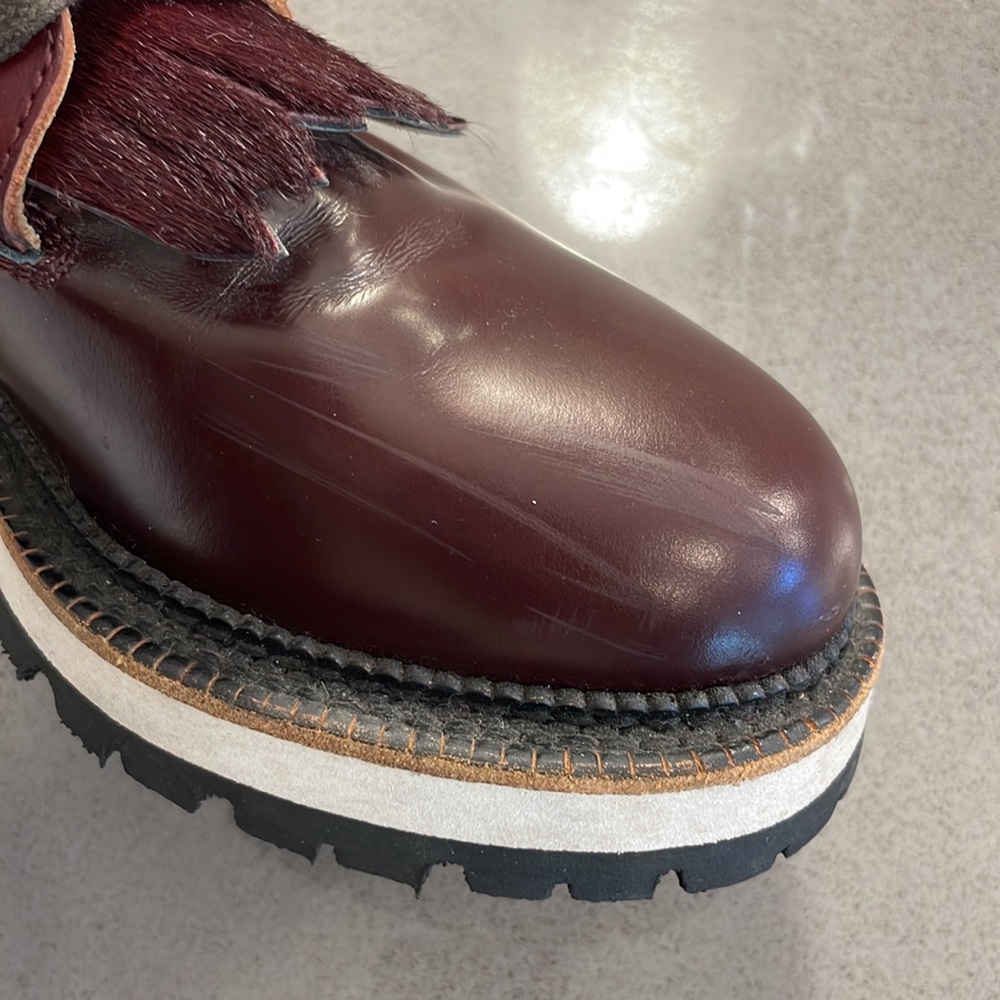 DSQUARED2 Red Oxblood Lace Up Chunky Vibram Lug Sole Calf Hair & Leather boots - Picture 16 of 17